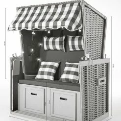 Großhandel 🎁 Strandkorb - Geflecht grau - Stoff blau-weiß - mit LED-Beleuchtung - 116x160 cm 🎉 -Angebote Garten Store 9005264300 03 1600Wx1600H