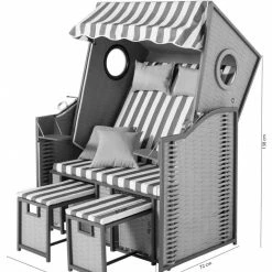 Coupon 🔔 Strandkorb - grau-weiß - mit Bullaugen - 114x160 cm 🛒 -Angebote Garten Store 9005264600 03 1600Wx1600H