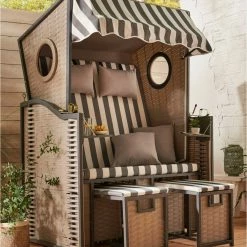 Coupon 🔔 Strandkorb - grau-weiß - mit Bullaugen - 114x160 cm 🛒 -Angebote Garten Store 9005264600 04 1600Wx1600H